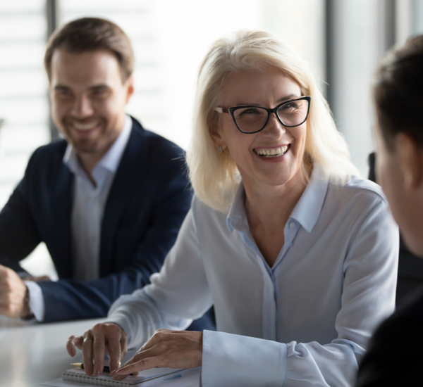 Businessmen and businesswoman having a great meeting